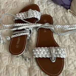 White Lace Up Sandals EUC
